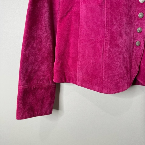 Vintage Y2K Live a Little Pink Suede Leather Collared Snap Front Jacket Size S - Picture 4 of 12